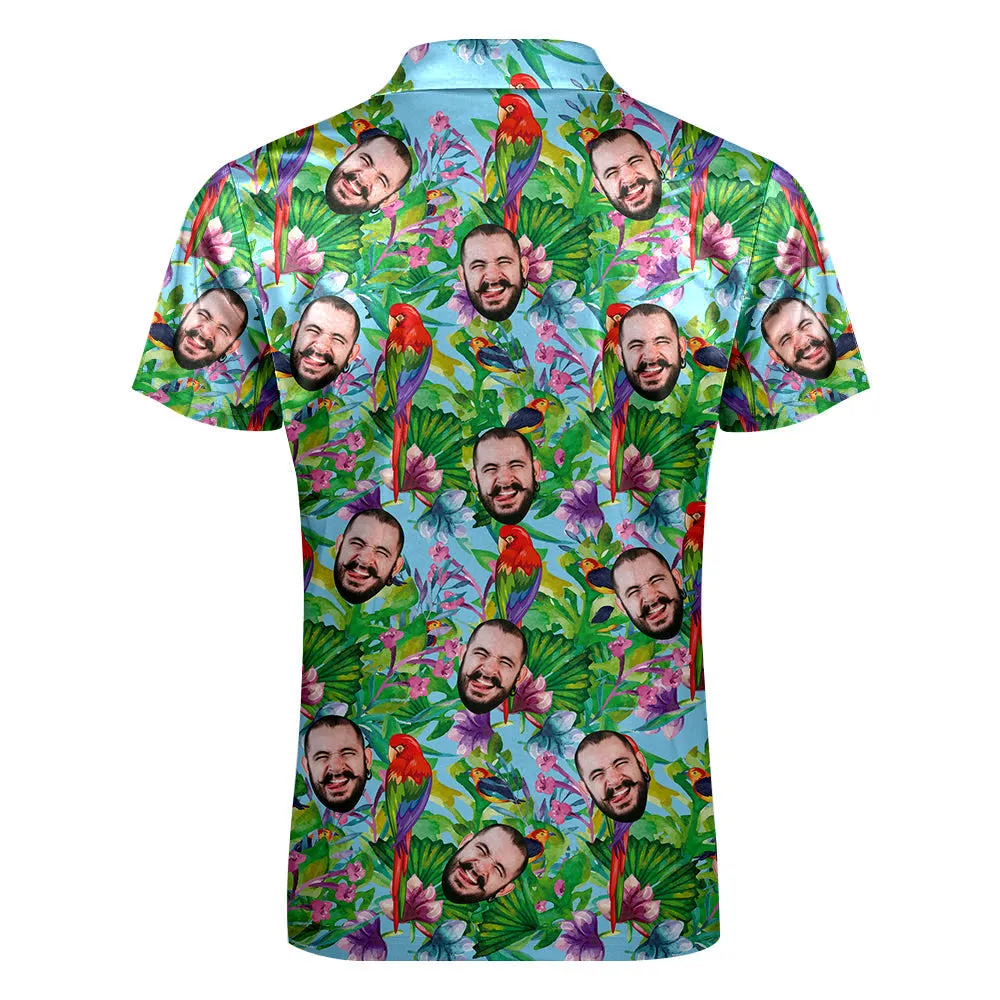 Custom Polo Shirt with Zipper Personalised Face Hawaiian Style Men's Polo Shirt for Him