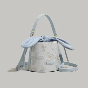 Cute Bunny Ears Bucket Bag - Butterfly Embroidery Tote