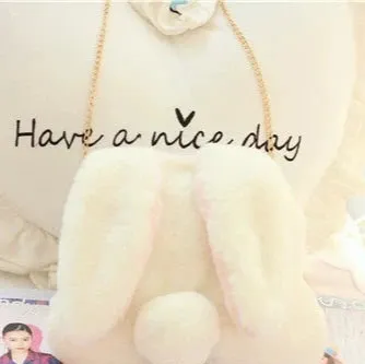 Cute Lop-Eared Rabbit Plush Crossbody Bag with Pearl Chain