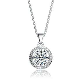 Cz .925 Sterling Silver Rhodium Plated Classic Round Pendant