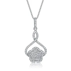 CZ SS Rhodium Plated Flower Shape Drop Pendant