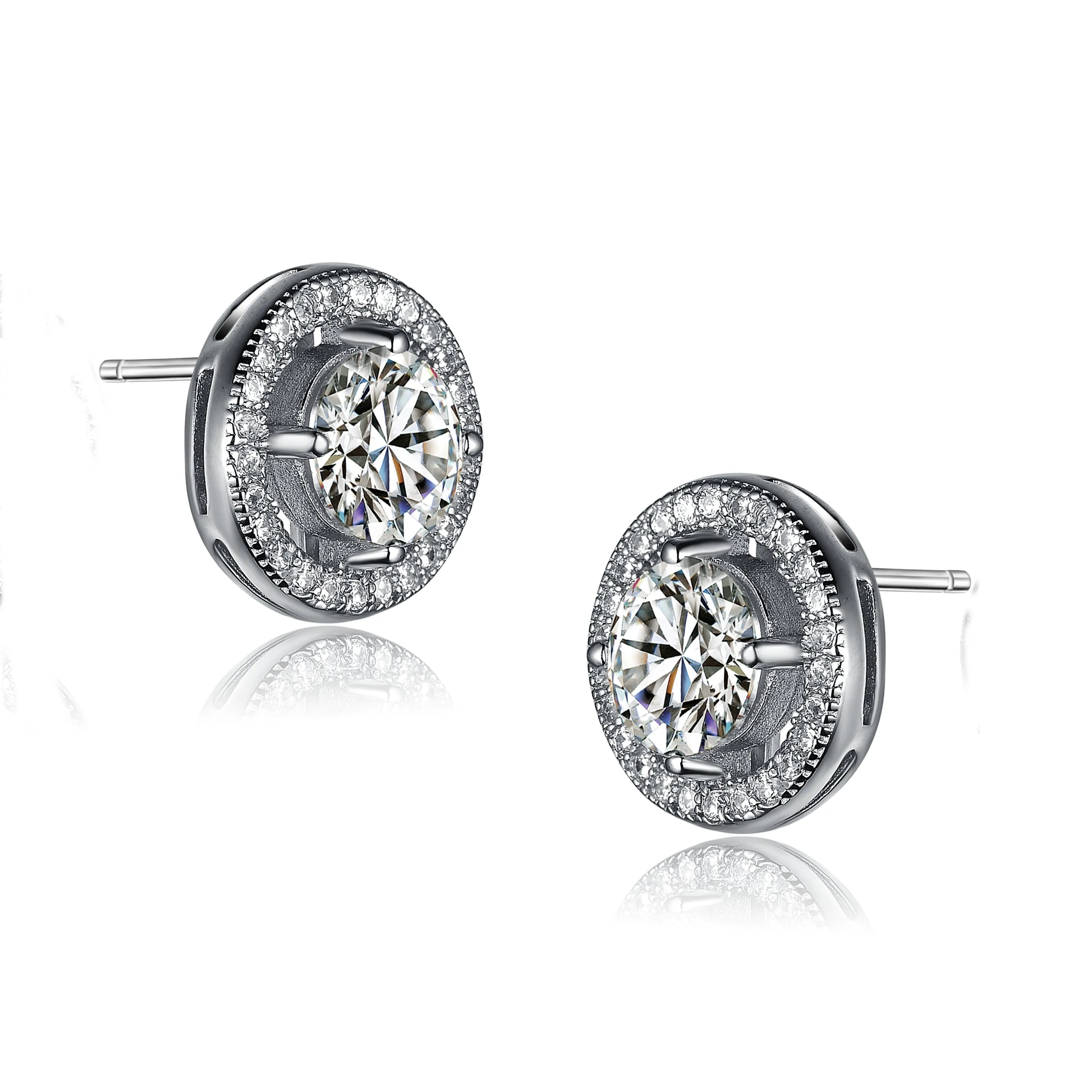 CZ Sterling Silver Round Stud Style Earrings