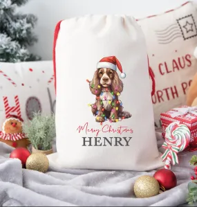 Dog Spaniel Personalised LARGE Christmas Eve Sack, 50 x 70cm. Christmas Spaniel, Santa Paws