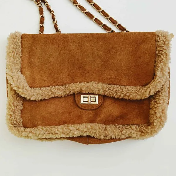 Ellison and Young Luxe Plush Deluxe Chain Shoulder Bag