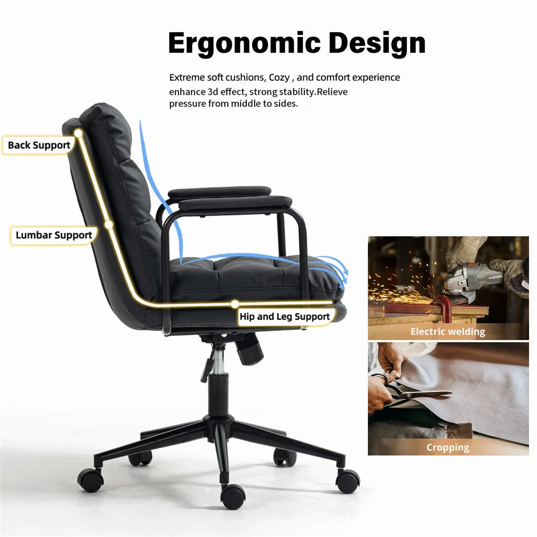 Ergonomic Faux Leather Swivel Office Chair, Adjustable