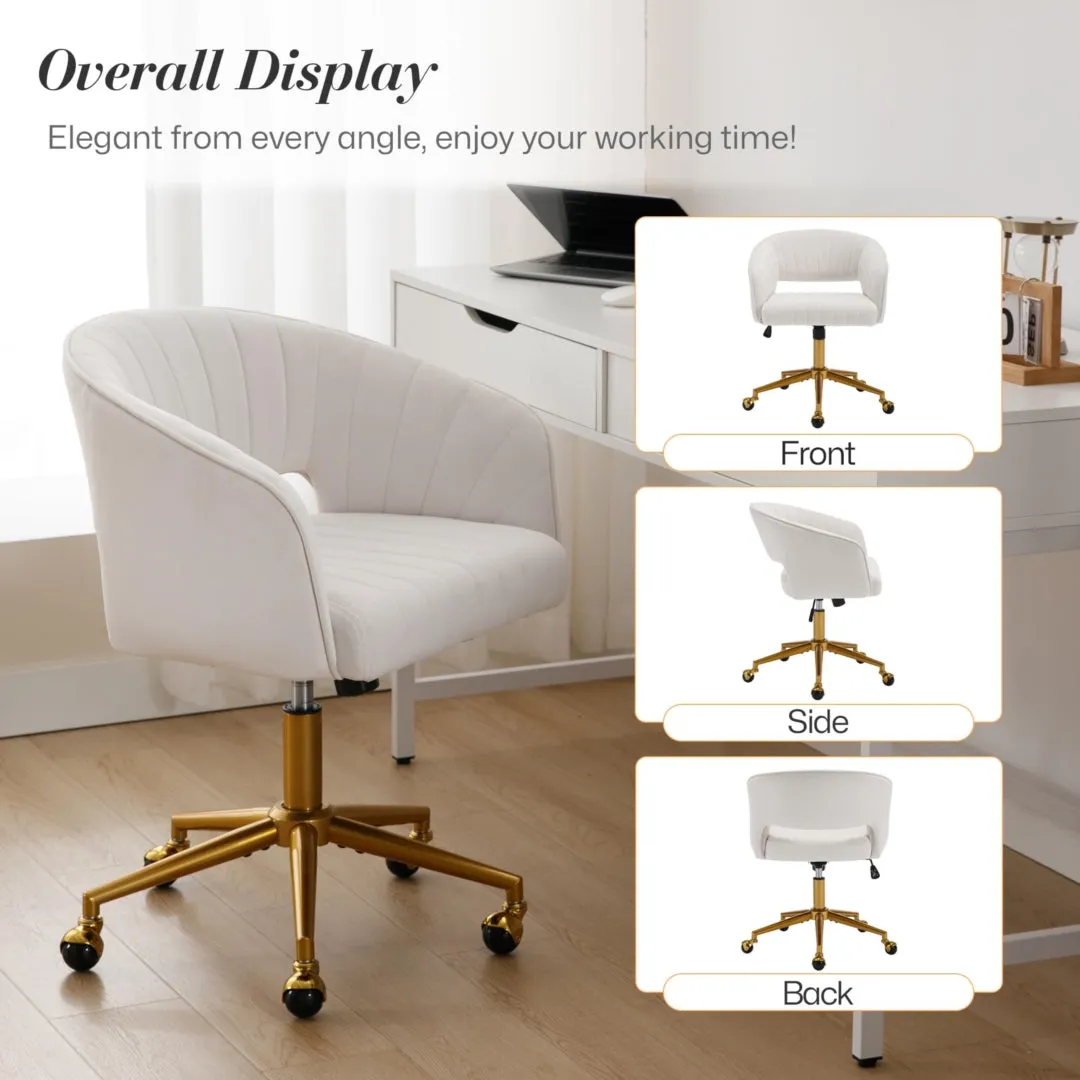 Ergonomic Velvet Home Office Chair with Wheels - Beige