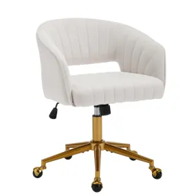 Ergonomic Velvet Home Office Chair with Wheels - Beige