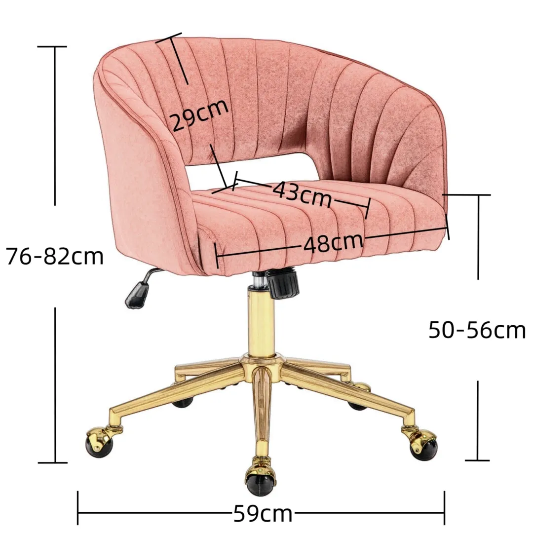 Ergonomic Velvet Home Office Chair with Wheels - Beige