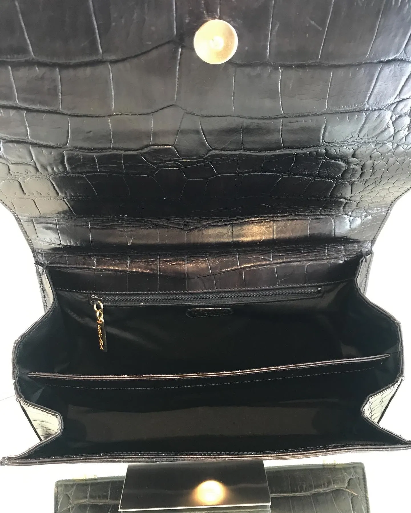 ESCADA Vintage Black Croc Embossed Leather Handbag