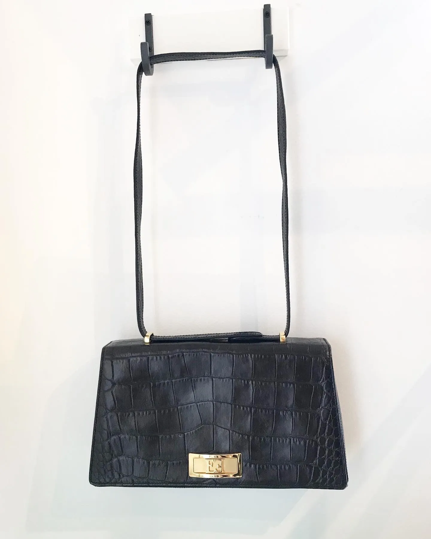 ESCADA Vintage Black Croc Embossed Leather Handbag