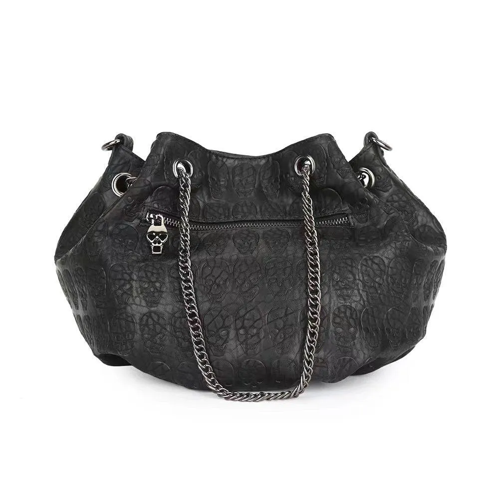 Fashion Punk Bags Studded Skull Bucket Handbag