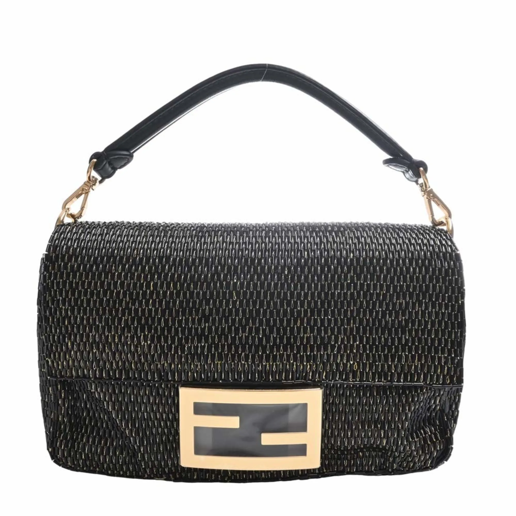 FENDI Leather Beads Bucket Chain Shoulder Bag 8BS017 Black Ladies