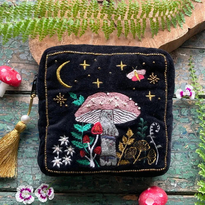 Forage Mushroom Embroidered Makeup Bag