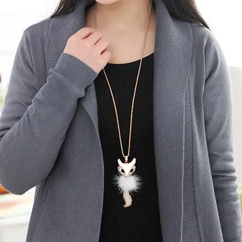 Fox Pendant Rhinestone Inlaid Fur Necklace