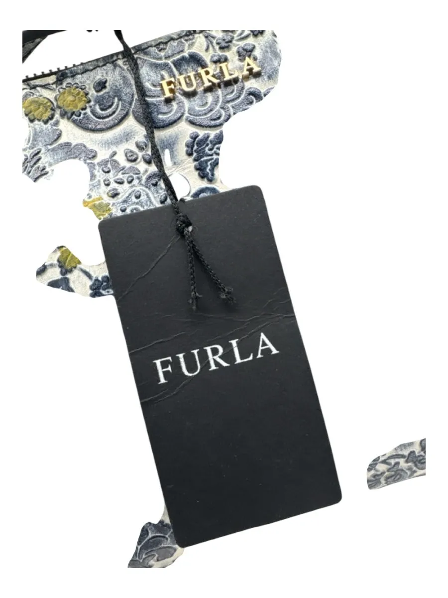 Furla Blue & White Leather Fauna Zip Close Bag