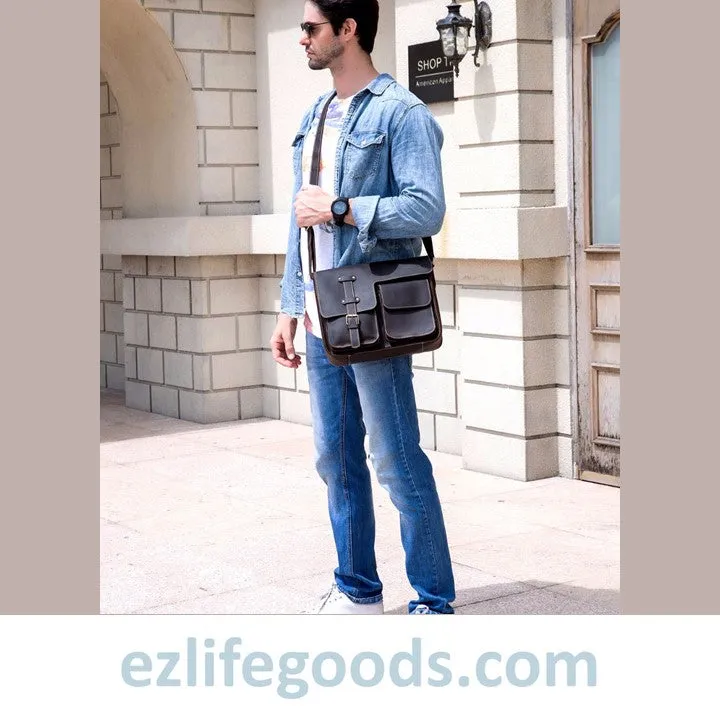 Genuine Cow Leather Messenger Bag for Men| Mens Crossbody with Many Pockets