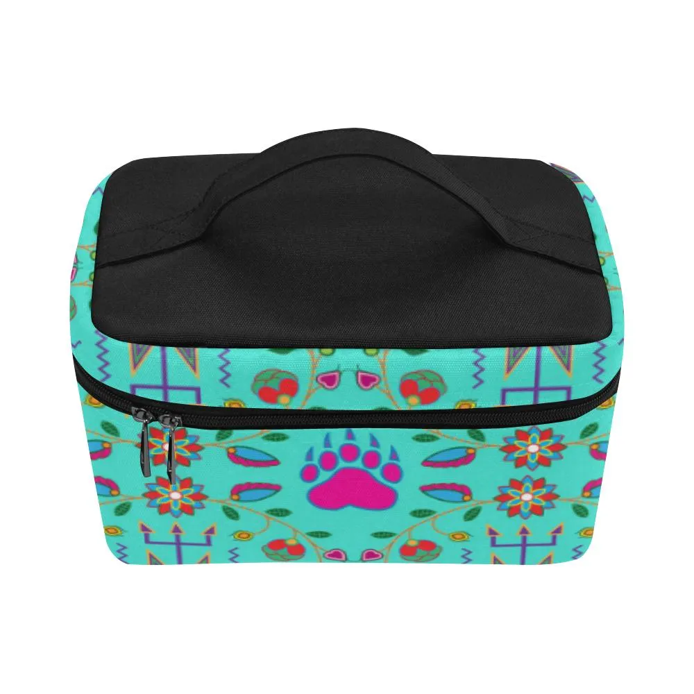 Geometric Floral Fall - Sky Cosmetic Bag/Large