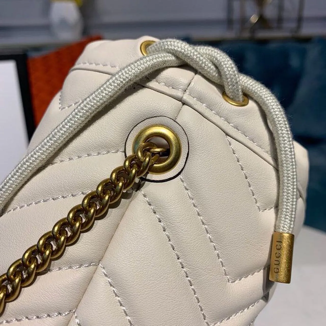 gg Marmont Mini Bucket Bag White Matelassé Chevron For Women 6in/13cm gg 575163 DTDRT 9022