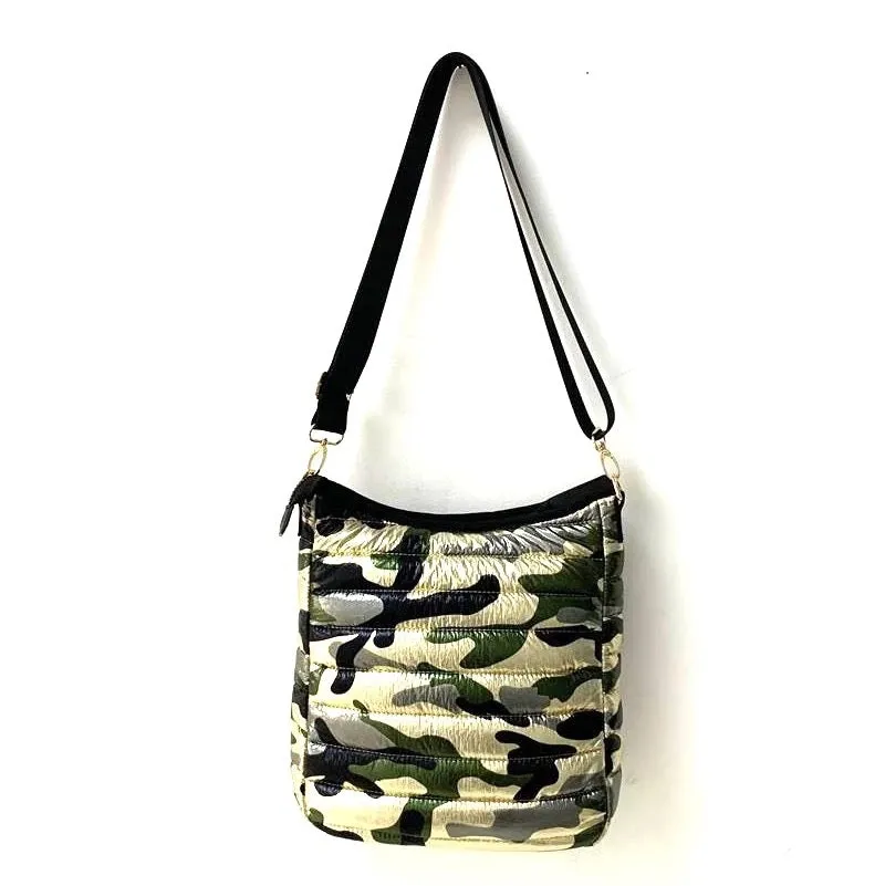 Gold Metallic Camo Quilted Crossbody Messenger bag