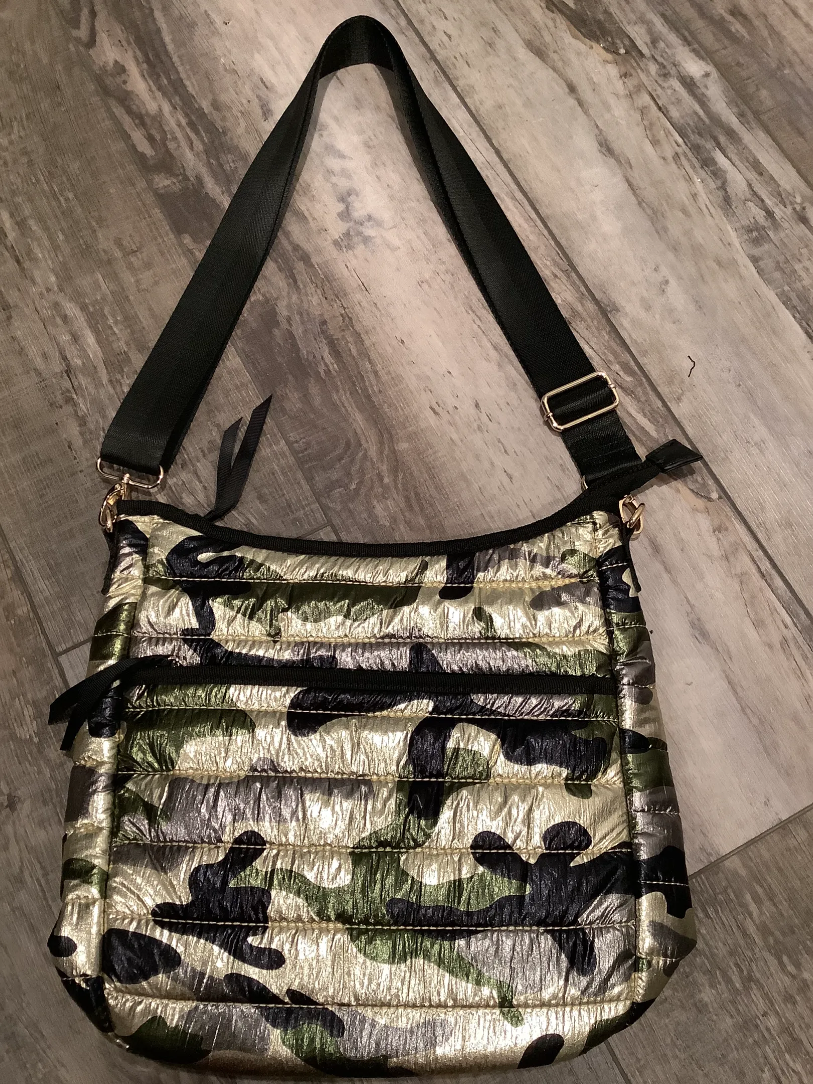 Gold Metallic Camo Quilted Crossbody Messenger bag