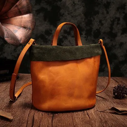 Green Bucket Bag Leather Bucket Small Tote Handbags Purse