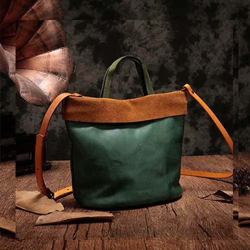 Green Bucket Bag Leather Bucket Small Tote Handbags Purse