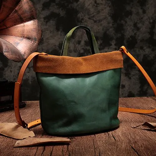 Green Bucket Bag Leather Bucket Small Tote Handbags Purse