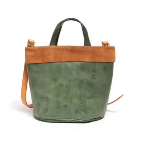 Green Bucket Bag Leather Bucket Small Tote Handbags Purse