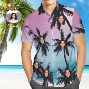 Hawaiian Shirt Custom Face Short Sleeve All Over Print Beach Style Coconut Trees Summer Seaside Party