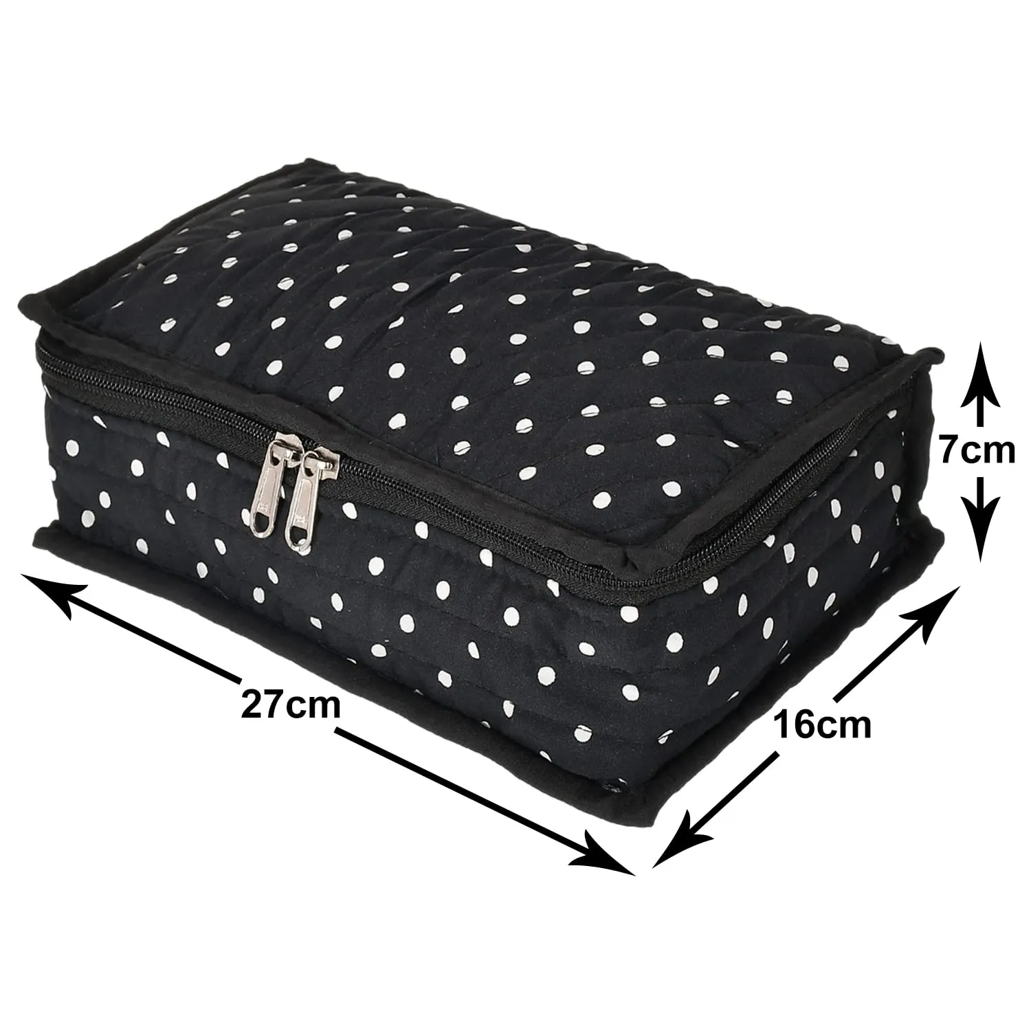 Heart Home Dot Printed Portable Cotton Jewellery Organizer/Case/Bag With 6 Transparent Pockets (Black)-50HH01202