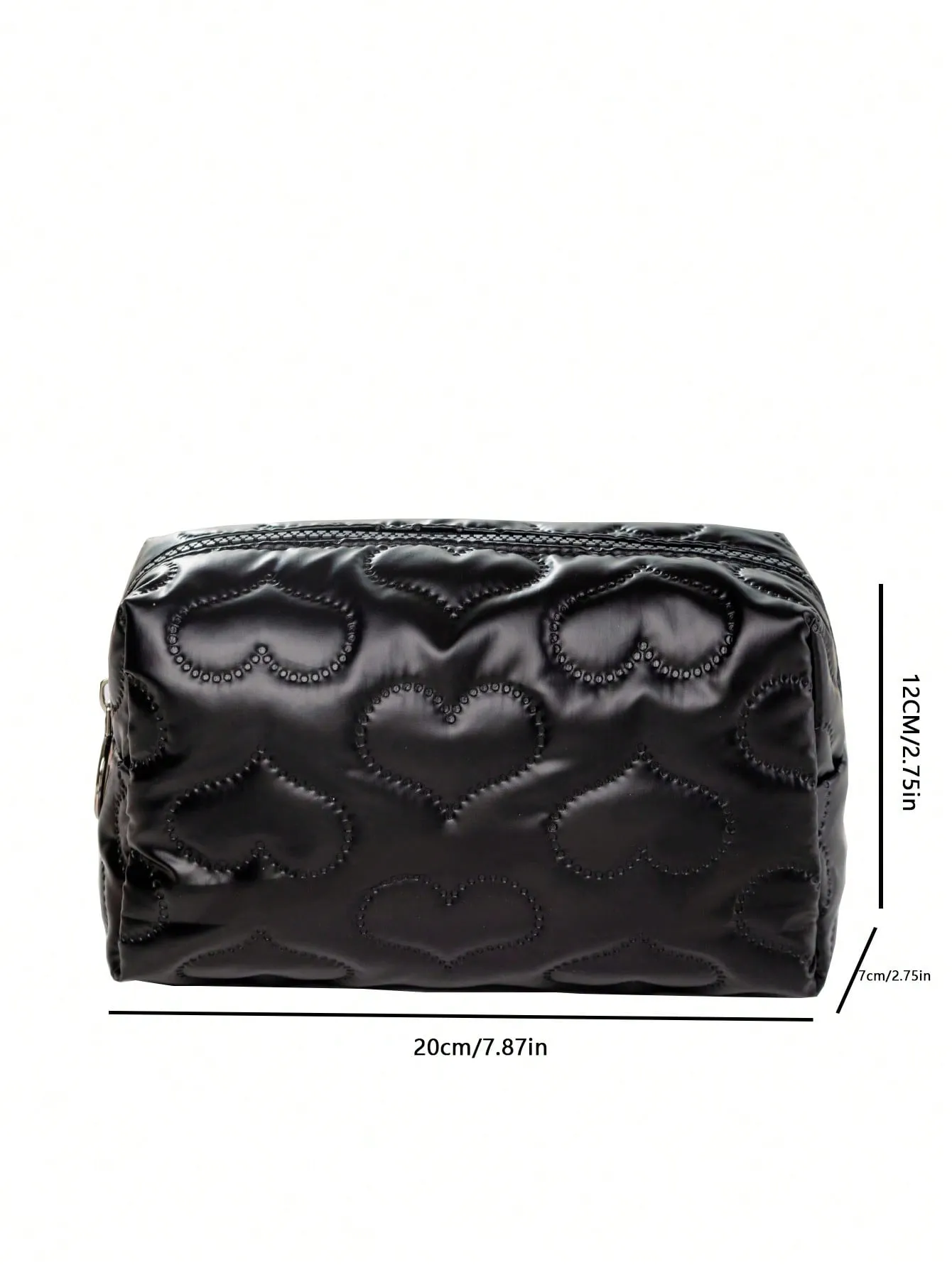 Heart Quilted Square Black Color Makeup Bag Cosmetic Organizer Toiletries Bag