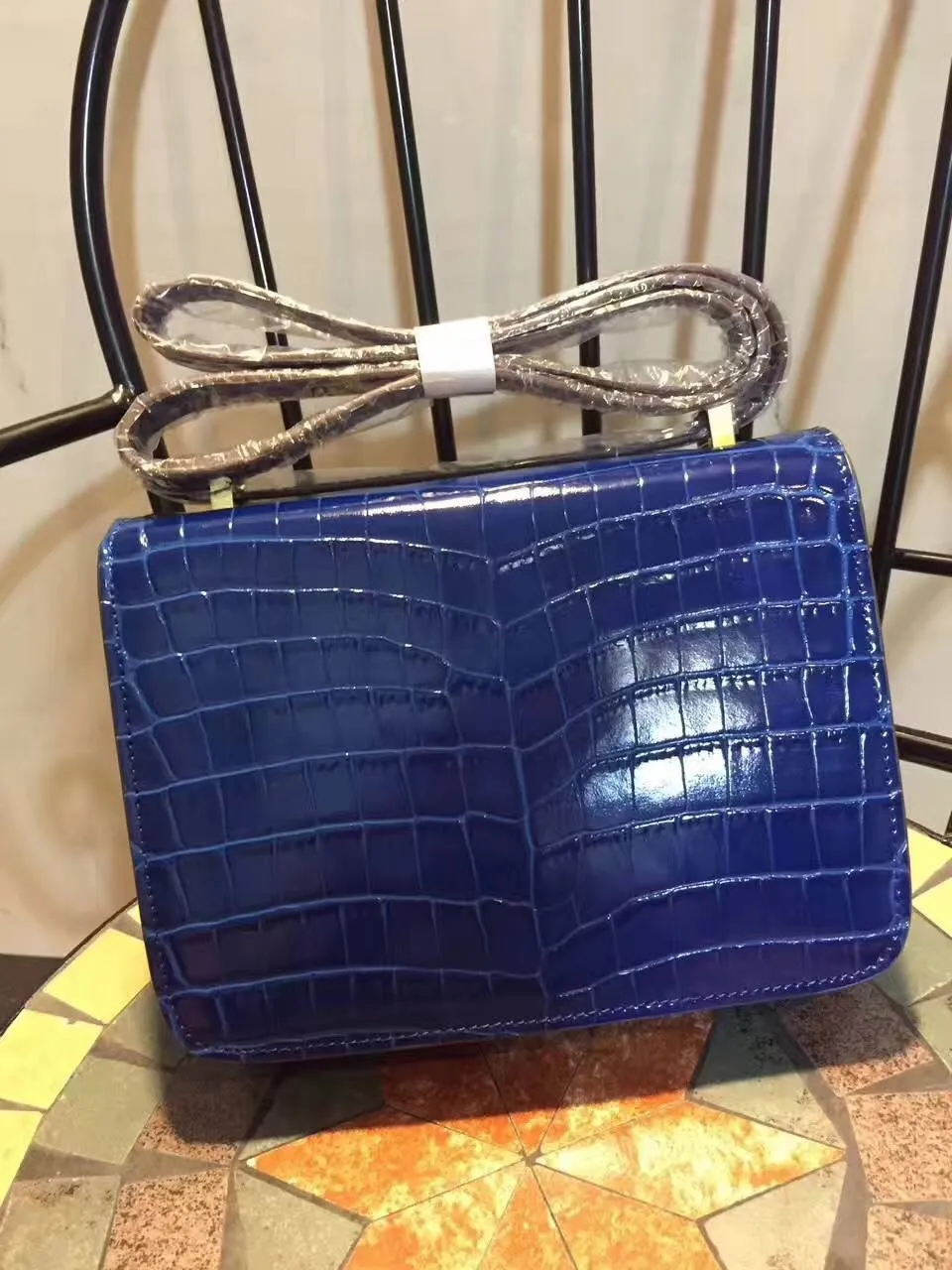 HM Constance 24 Pattern Crocodile Blue For Women, Handbags, Shoulder Bag 9.4in/24cm