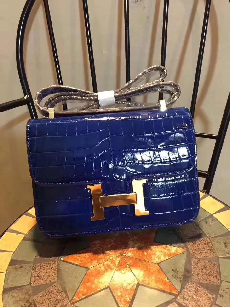 HM Constance 24 Pattern Crocodile Blue For Women, Handbags, Shoulder Bag 9.4in/24cm