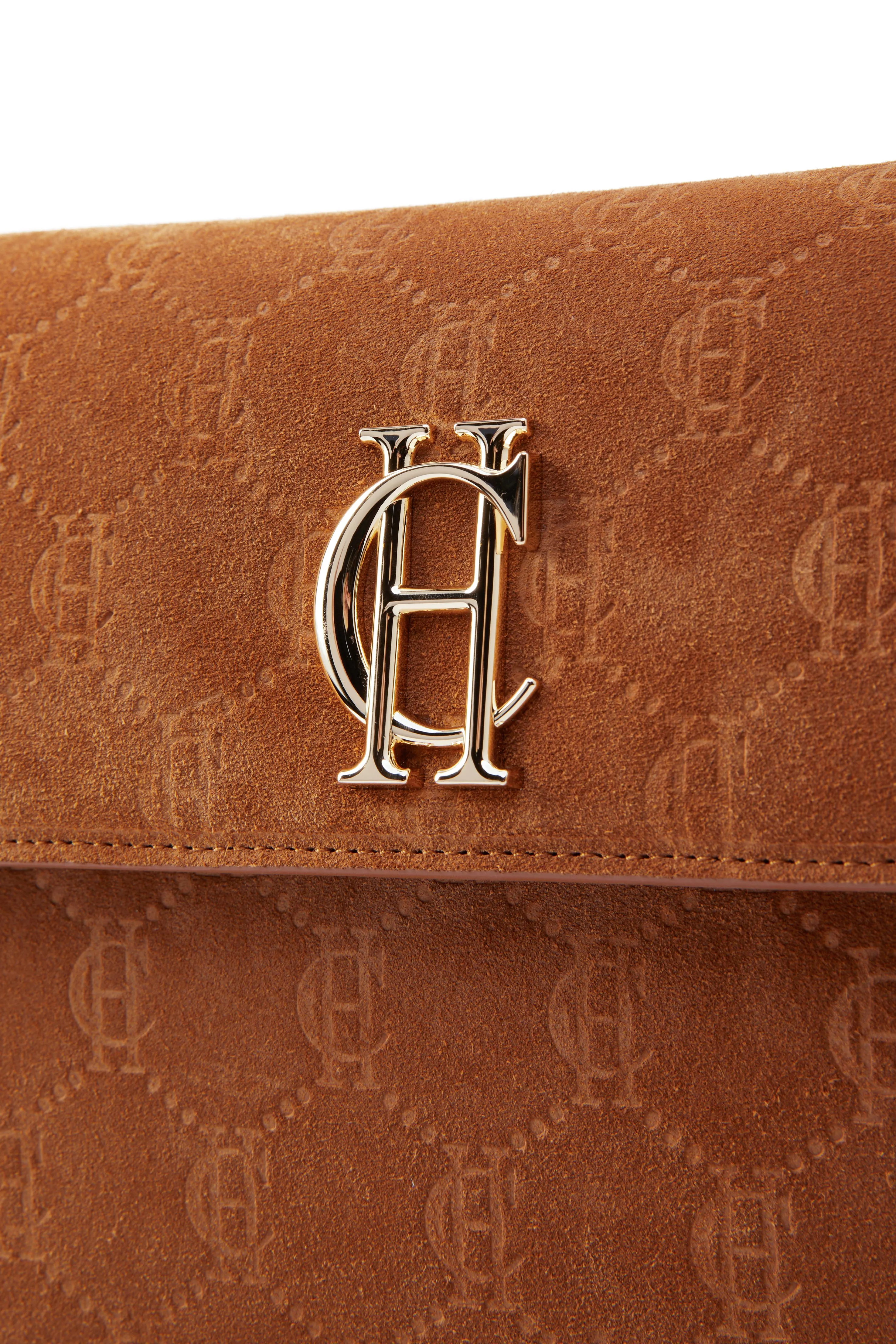 Holland Cooper Monogram Bag in Cognac Suede Monogram