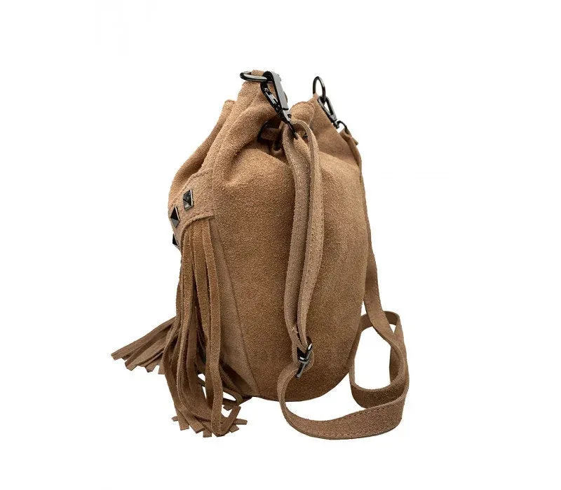 Italian Leather Fringed Bucket Bag