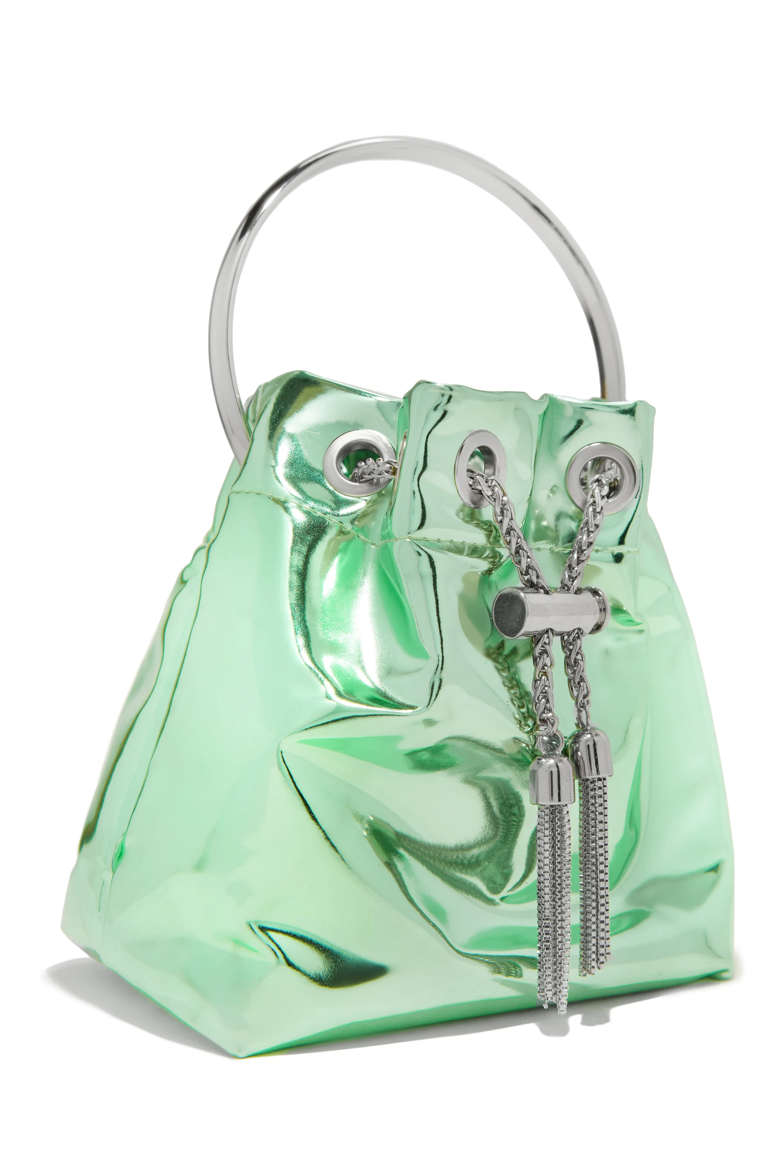 Jilian Metallic Bucket Bag - Green