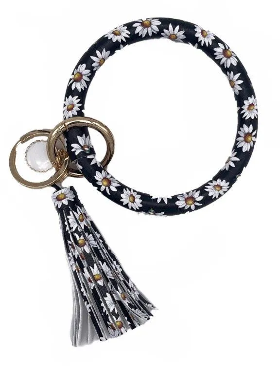 KC-8845 Daisy Black Wristlet Key Chain