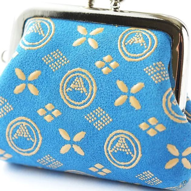 Koshu Inden Japanese Deerskin Leather with Urushi (Japanese Lacquer) Clasp Coin Purse - Mt.Fuji Pattern / Light Blue - ,  Made in Japan,  Change Purse,  Japanese Gamaguchi Coin Purse