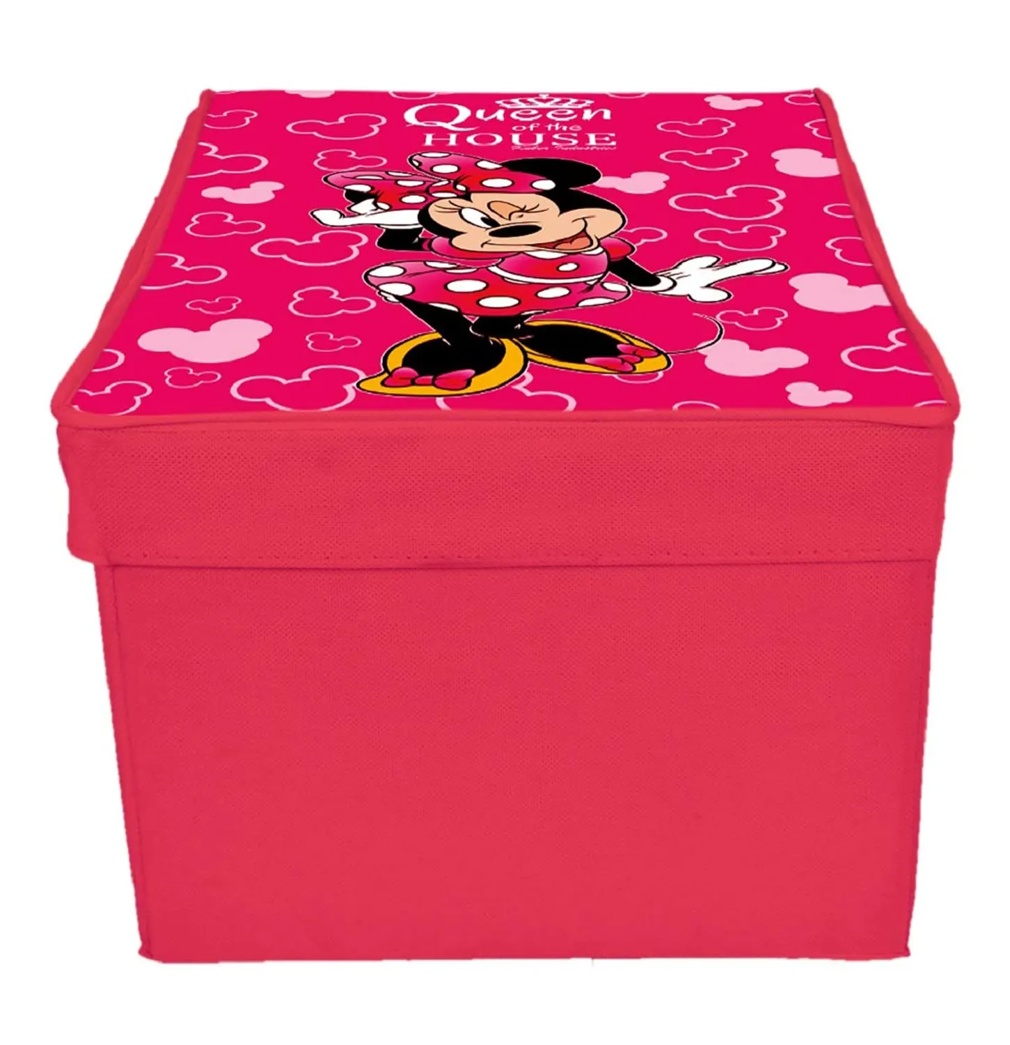 Kuber Industries Disney Minnie Printed Flodable Storage Box/Organizer For Toys, Cloths And Books With Lid & Handle (Pink)-HS43KUBMART26579