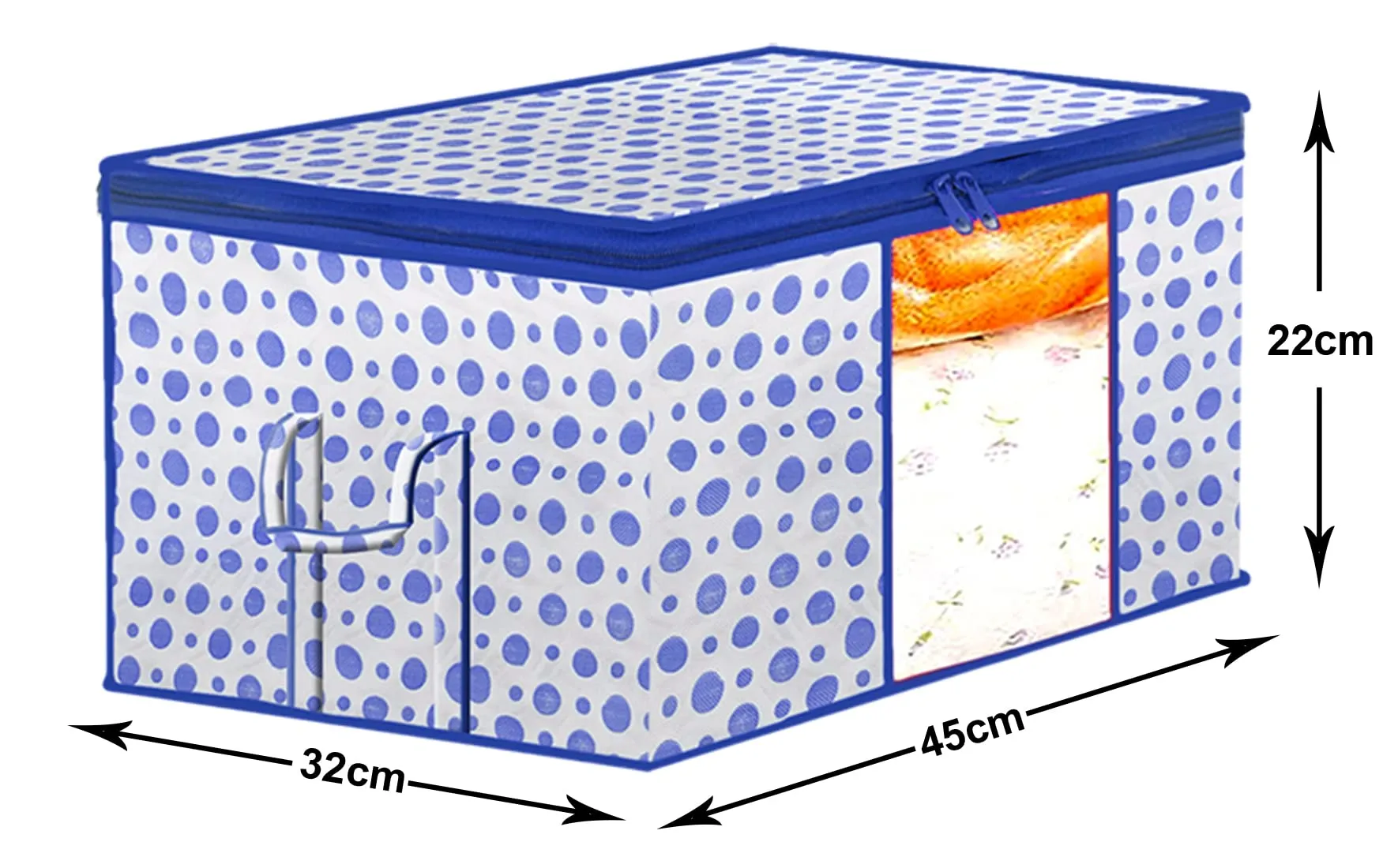 Kuber Industries Dot Printed Multiuses Non Woven Underbed/Storage Bag/Organizer With Transparent Window & Handle (Blue)-46KM0599