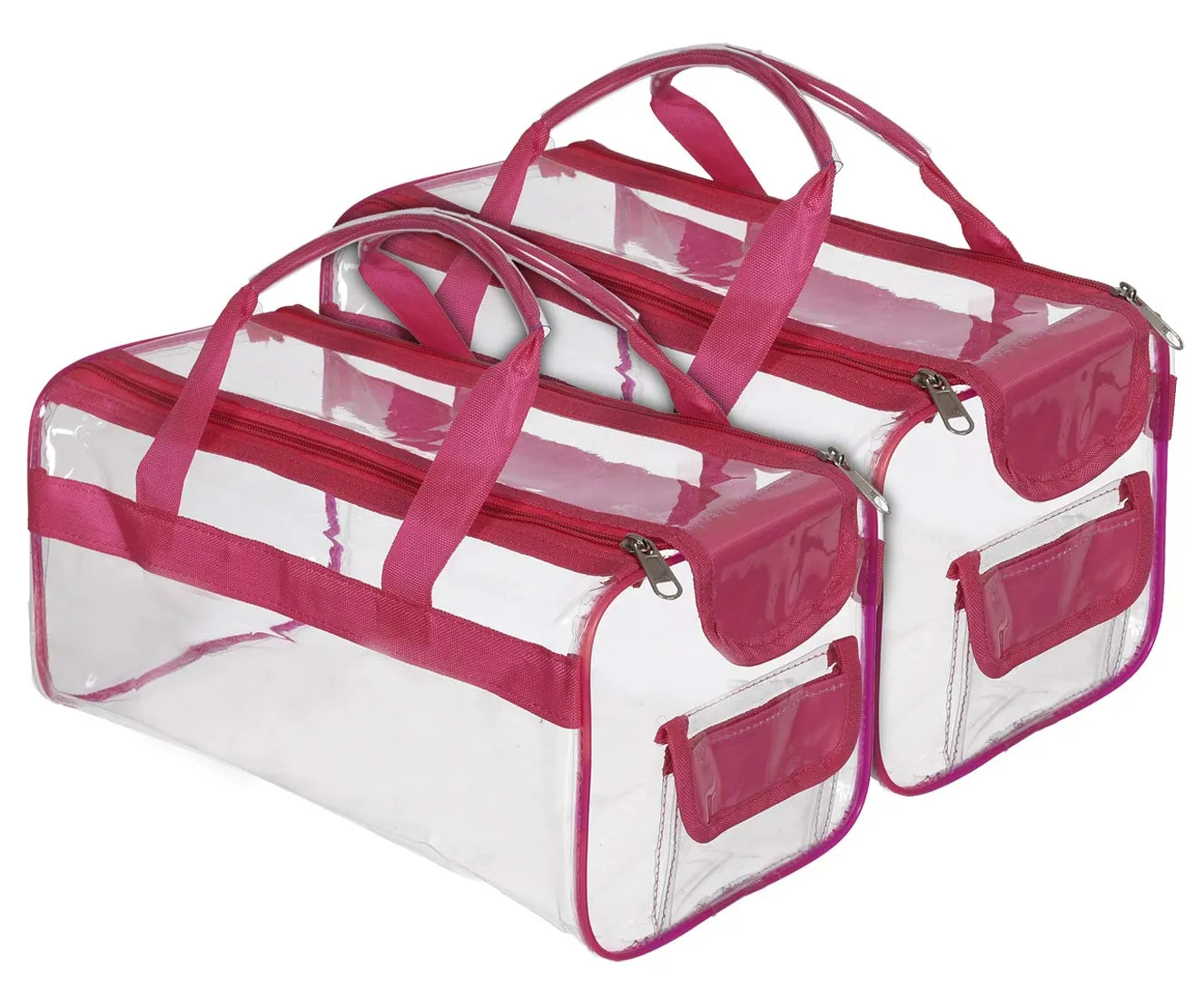 Kuber Industries Large Size 2 Crystal Clear Plastic Cosmetic Bags Travel PVC Vinyl Toiletry Bag, Zipper Large Transparent Waterproof Make-Up Case Organizer Bag (Pink) (F_26_KUBBMART017053)