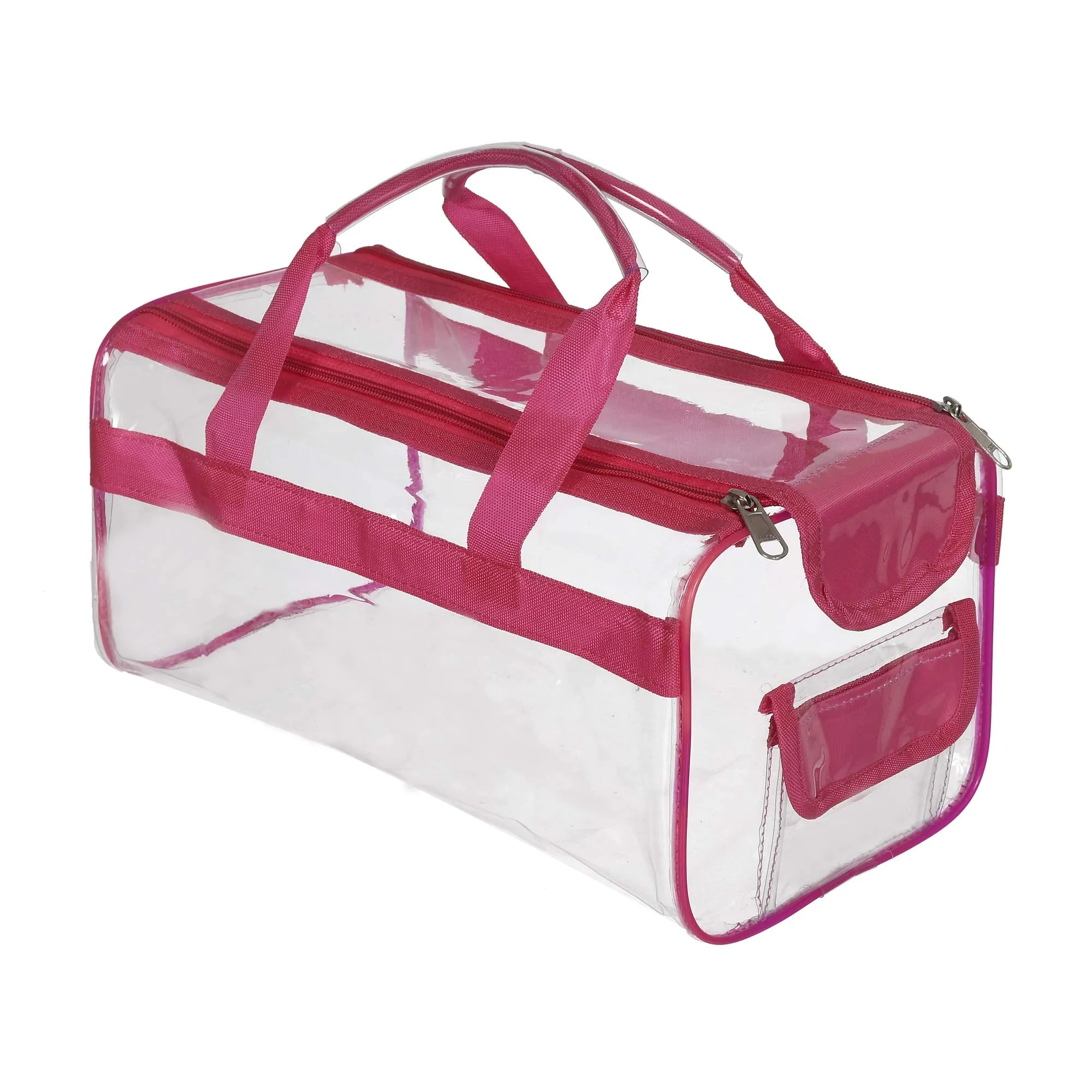 Kuber Industries Large Size 2 Crystal Clear Plastic Cosmetic Bags Travel PVC Vinyl Toiletry Bag, Zipper Large Transparent Waterproof Make-Up Case Organizer Bag (Pink) (F_26_KUBBMART017053)