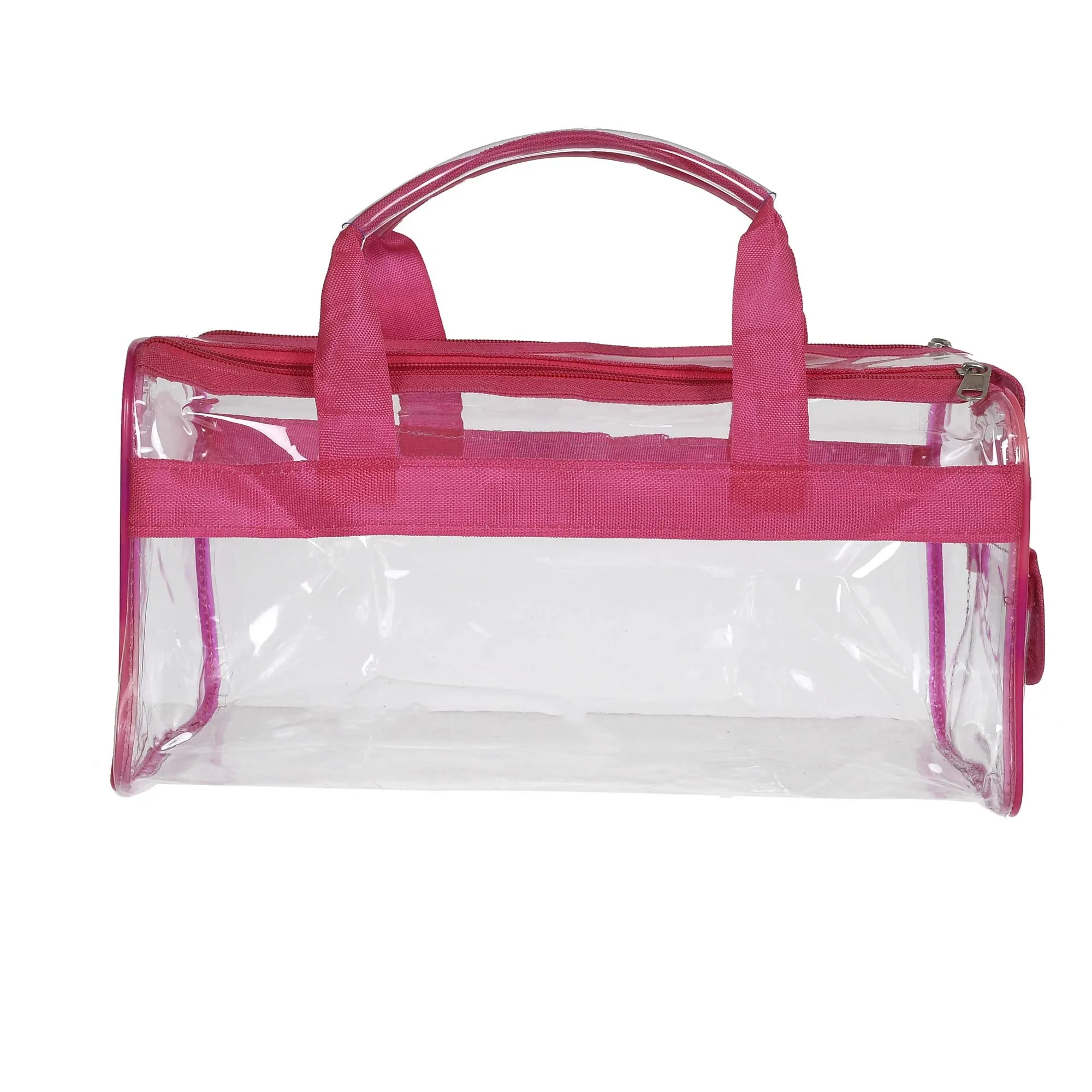 Kuber Industries Large Size 2 Crystal Clear Plastic Cosmetic Bags Travel PVC Vinyl Toiletry Bag, Zipper Large Transparent Waterproof Make-Up Case Organizer Bag (Pink) (F_26_KUBBMART017053)