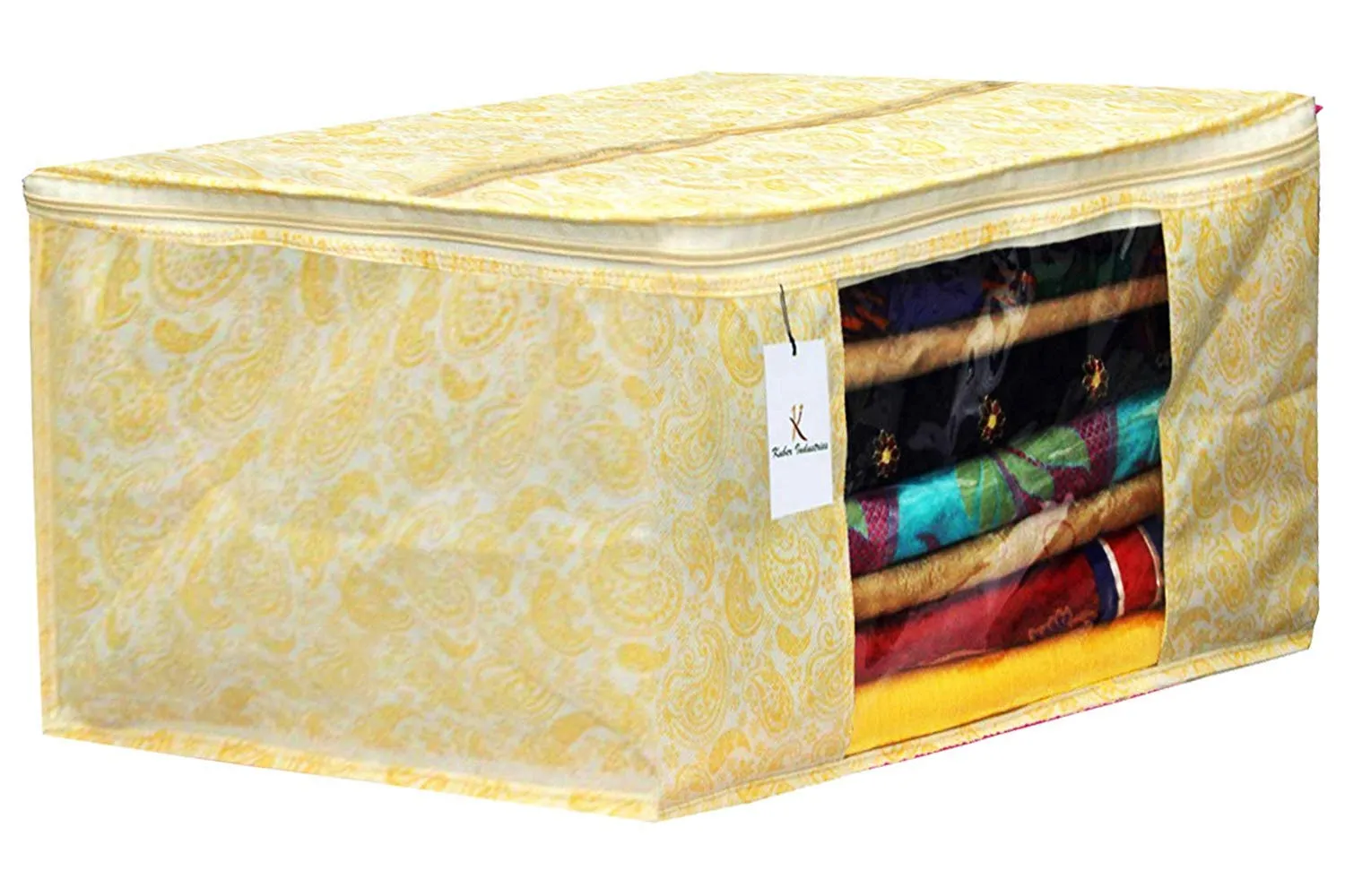 Kuber Industries Metalic Printed 3 Piece Non Woven Saree Cover and 3 Pieces Underbed Storage Bag, Storage Organiser, Blanket Cover, Gold & Red & Beige -CTKTC42403