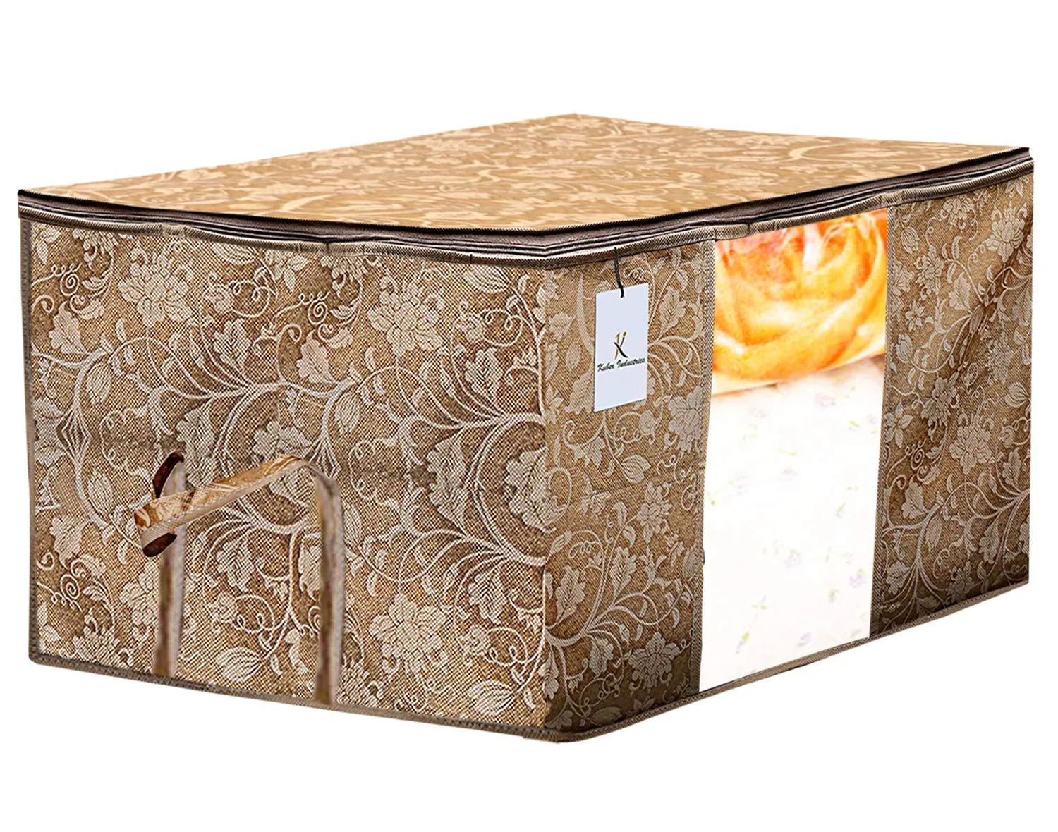 Kuber Industries Metalic Printed 3 Piece Non Woven Saree Cover and 3 Pieces Underbed Storage Bag, Storage Organiser, Blanket Cover, Gold & Red & Beige -CTKTC42403