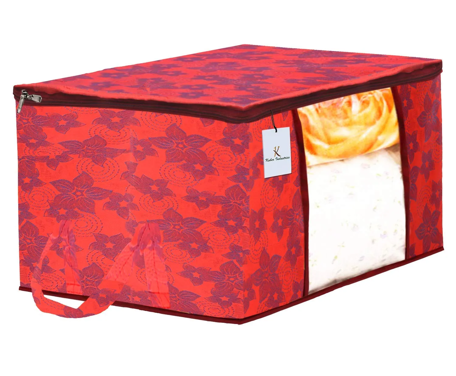 Kuber Industries Metalic Printed 3 Piece Non Woven Saree Cover and 3 Pieces Underbed Storage Bag, Storage Organiser, Blanket Cover, Gold & Red & Beige -CTKTC42403