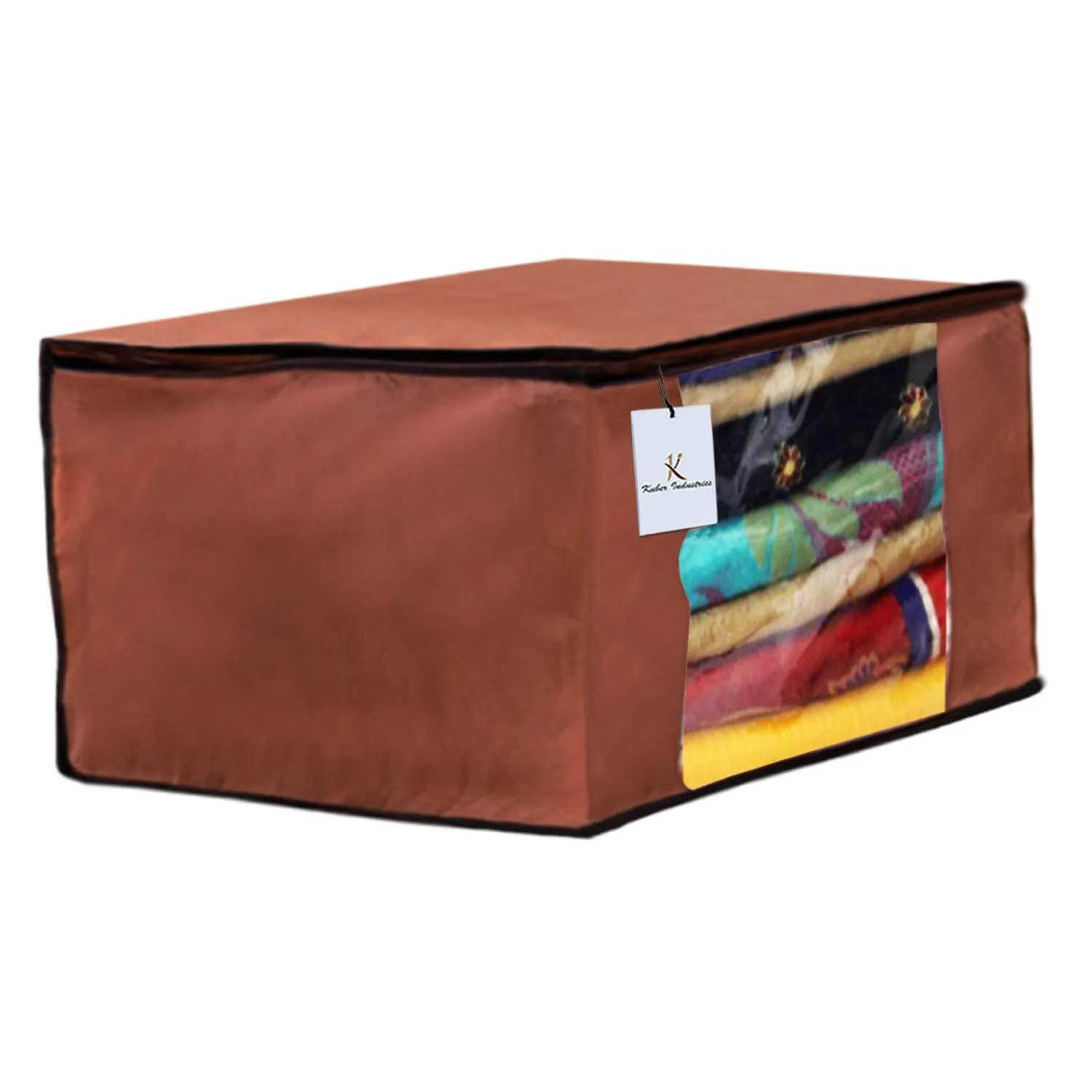 Kuber Industries Non Woven 4 Pieces Saree Cover and 4 Pieces Underbed Storage Bag, Cloth Organizer for Storage, Blanket Cover Combo Set (Brown) -CTKTC038505