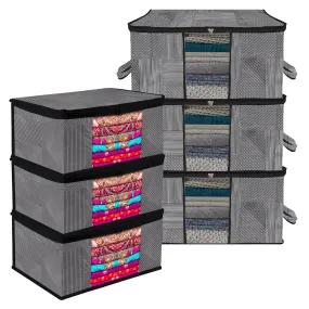 Kuber Industries Saree Cover & Underbed Stoarge Bag Set | 3 Pieces Saree & 3 Pieces Underbed Storage Bag Combo Set | Zipper Closure & Handle | Lining-Design | Set of 6 | Gray