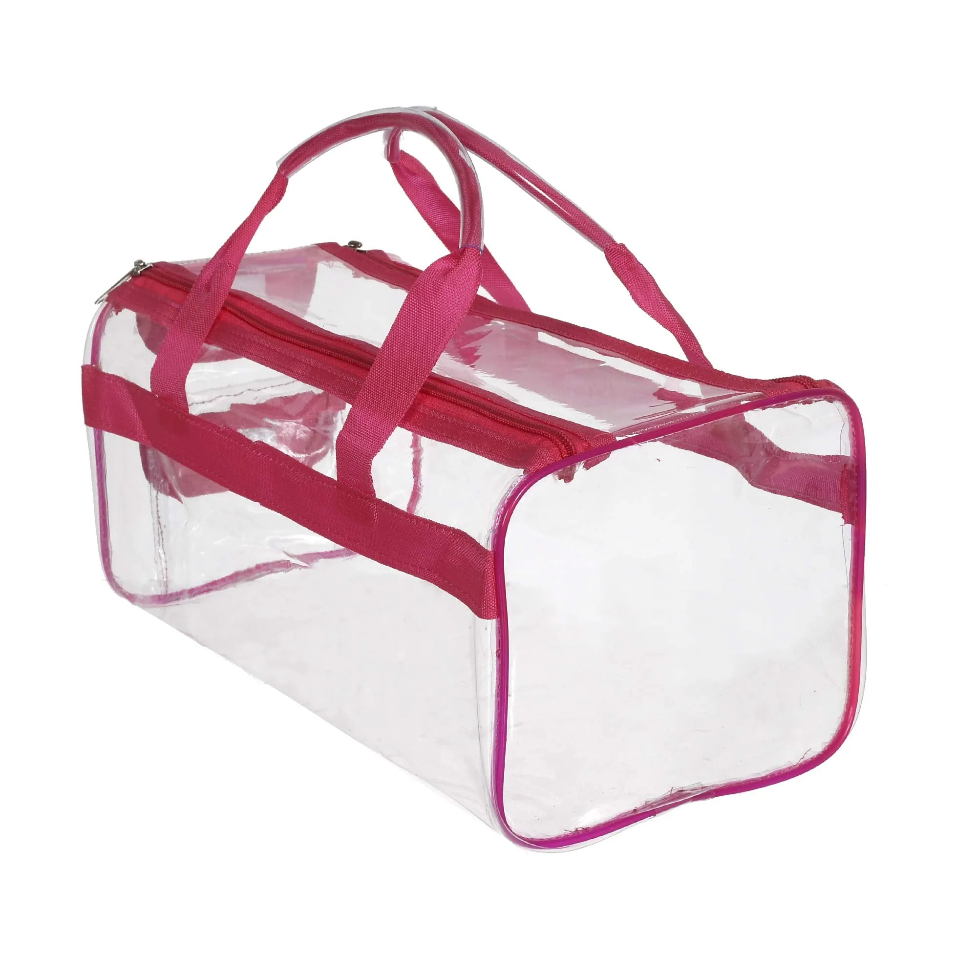 Kuber Industries Small Size 2 Crystal Clear Plastic Cosmetic Bags Travel PVC Vinyl Toiletry Bag, Zipper Large Transparent Waterproof Make-Up Case Organizer Bag (Pink) (F_26_KUBBMART017026)