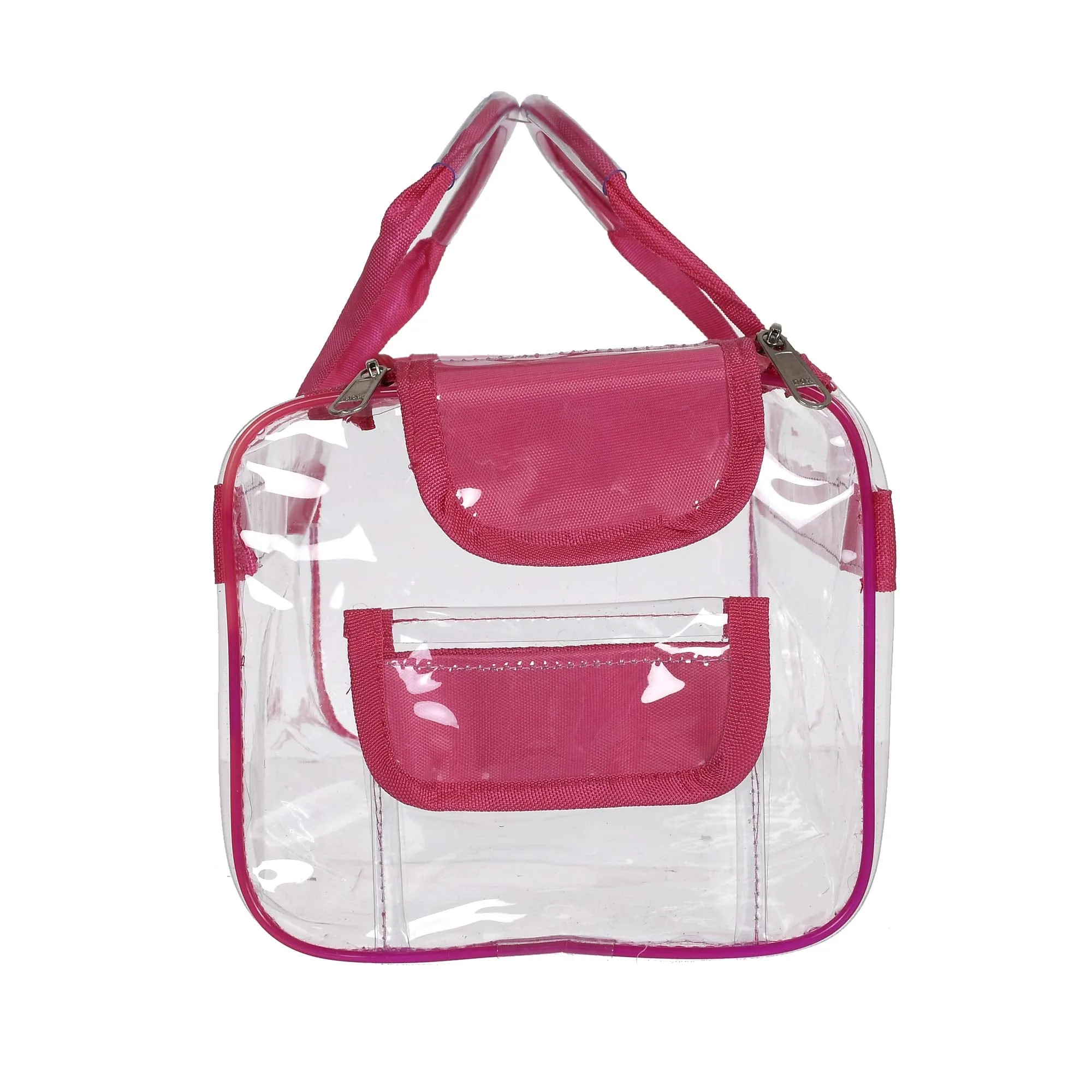 Kuber Industries Small Size 2 Crystal Clear Plastic Cosmetic Bags Travel PVC Vinyl Toiletry Bag, Zipper Large Transparent Waterproof Make-Up Case Organizer Bag (Pink) (F_26_KUBBMART017026)